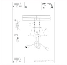 Instrucțiuni de montaj pentru o plafonieră cu pașii de instalare.