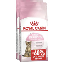 Două pachete de hrană pentru pisici Royal Canin pentru pisoi sterilizați cu vârsta cuprinsă între 6 și 12 luni.