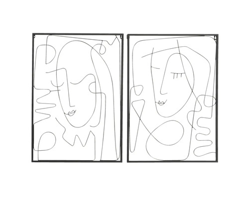 Tablou de perete din două părți cu fețe stilizate în ramă de sârmă