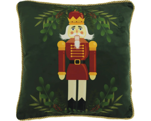 Pernă decorativă Crăciun Nutcracker 45x45 cm Pernă cu motiv spărgător de nuci și design cu frunze