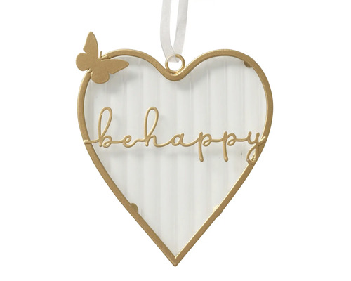 Decorațiune în formă de inimă cu fluture și inscripția Fii fericit