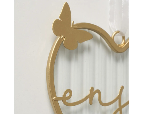 Obiect decorativ inimă cu fluture și inscripție din metal