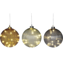 Trei globuri decorative de Crăciun cu iluminare cu LED.