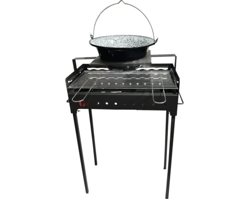 Grătar cu cărbuni suprafața de gătire 58x30 cm incl. ceaun emailat 8 l
