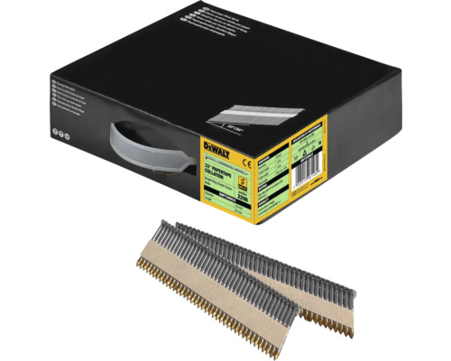 Cuie pe bandă de hârtie DeWalt în cutie cu două fâșii de cuie pentru lemn cu tijă inelară deschisă