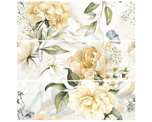 Faianță decorativă rectificată Excelsis 73,2x74,4 cm, 3 bucăți/set Placă decorativă cu motiv floral pentru placarea pereților
