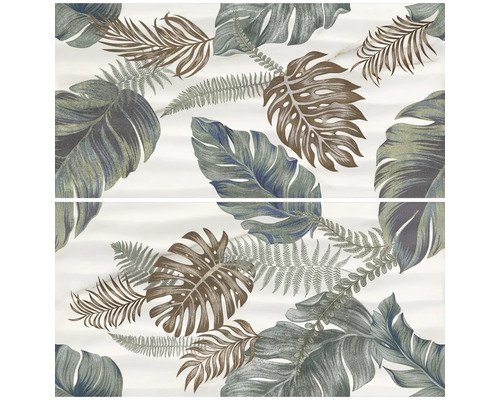 Faianță decorativă rectificată Essenza Leaves Waves 60x60 cm, 2 bucăți/set Faianță decorativă cu model de plante pentru pereți și podele
