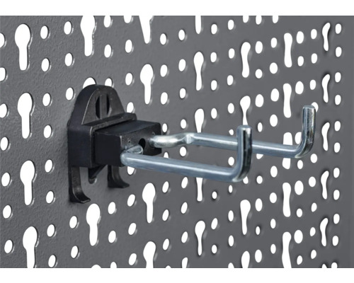 Cârlig dublu pe panou perforat pentru depozitarea sculelor