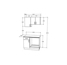 Imagine cu o linie de bucătărie cu dimensiuni pentru planificare