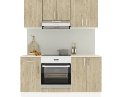 Mobilă de bucătărie Karo V6, L 160 cm, alb/lemn natural