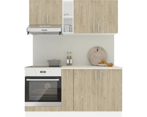 Mobilă de bucătărie Karo V7, L 160 cm, alb/lemn natural