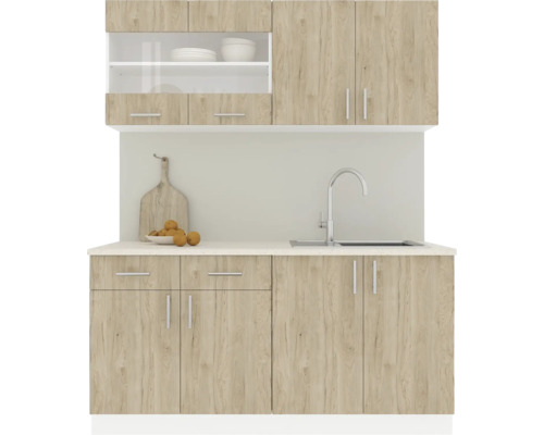 Mobilă de bucătărie Karo V8, L 160 cm, alb/lemn natural