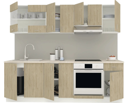 Bloc de bucătărie cu chiuvetă, plită, cuptor și spațiu de depozitare