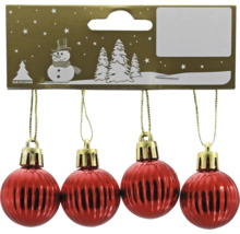Patru globuri roșii de Crăciun cu suprafață canelată pentru agățat