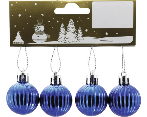 Set globuri Crăciun plastic Ø 3 cm albastru Set de patru globuri albastre de Crăciun