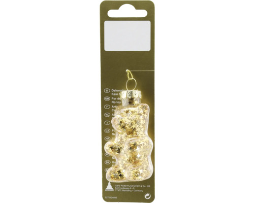 Decorațiune ursuleț cu agățătoare sticlă 8x4,5 cm auriu Ornament de brad de Crăciun ursuleț cu stele