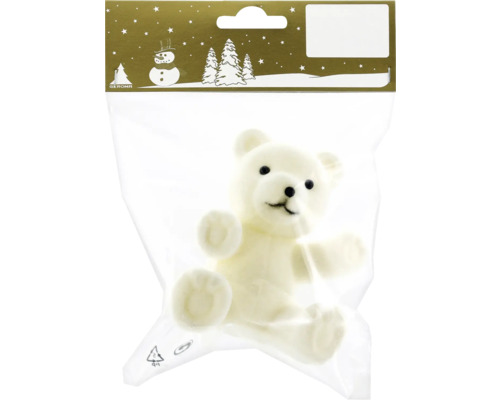 Decorațiune urs plastic 6 cm alb Urs decorativ de pluș în ambalaj