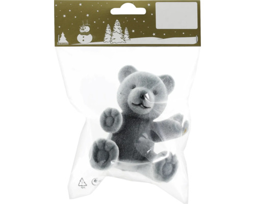 Decorațiune urs plastic 16x12,5 cm gri Ursuleț de pluș gri în pungă de plastic