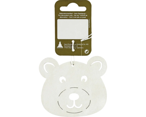Decorațiune urs cu agățătoare lemn 8x7 cm alb Obiect decorativ Urs de agățat