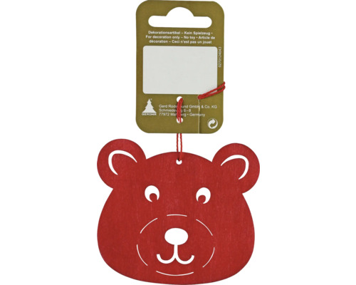 Decorațiune urs cu agățătoare lemn 8x7cm cm roșu Decorațiune urs de agățat