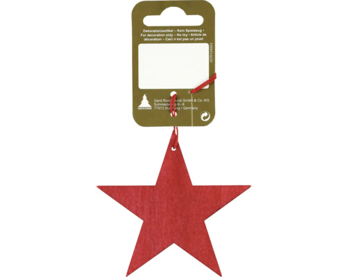 Decorațiune stea cu agățătoare lemn 8 cm roșu Stea din lemn roșu ca articol decorativ pe cardul produsului
