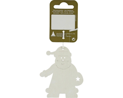Decorațiune Moș Crăciun cu agățătoare lemn 7x8 cm alb Ornament de Crăciun din lemn în formă de Moș Crăciun de agățat