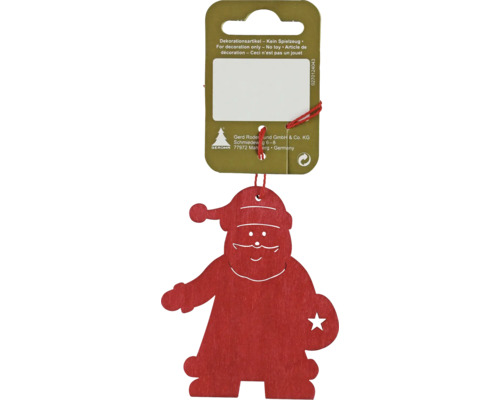 Decorațiune Moș Crăciun cu agățătoare lemn 7x8 cm roșu Moș Crăciun decorativ din lemn, o singură față
