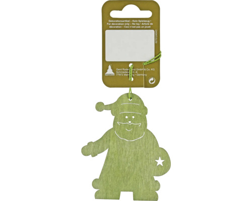 Decorațiune Moș Crăciun cu agățătoare lemn 7x8 cm verde Decorațiune suspendată Moș Crăciun din lemn