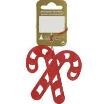 Două bastoane de bomboane din lemn încrucișate ca ornament pentru pomul de Crăciun