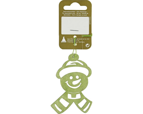 Decorațiune Om de zăpadă lemn 5,8x8 cm verde Ornament decorativ din lemn, model om de zăpadă