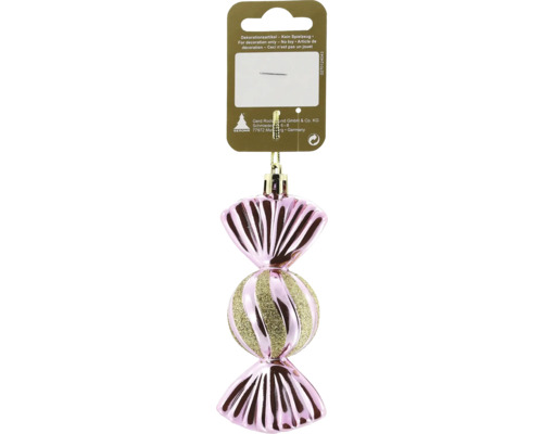 Decorațiune bomboană cu agățătoare plastic 11 cm roz Ornament în formă de bomboană cu agățătoare