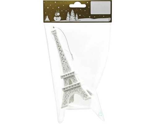Decorațiune turnul Eiffel cu agățătoare plastic 12,5 cm alb Turnul Eiffel ca ornament de brad în ambalaj