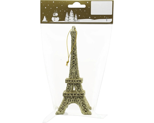 Decorațiune turnul Eiffel cu agățătoare plastic 12,5 cm auriu Ornament de brad de Crăciun Turnul Eiffel în ambalaj