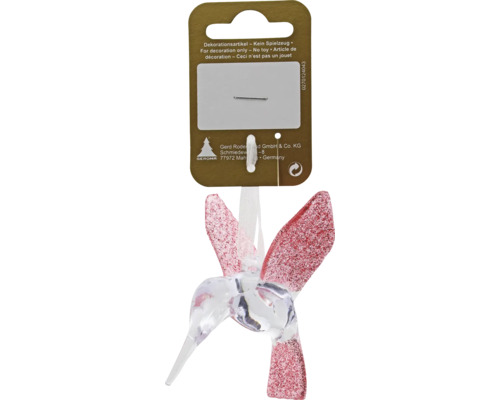 Decorațiune pasăre cu agățătoare plastic 7,5x6 cm roz Pasăre decorativă din sticlă cu agățătoare