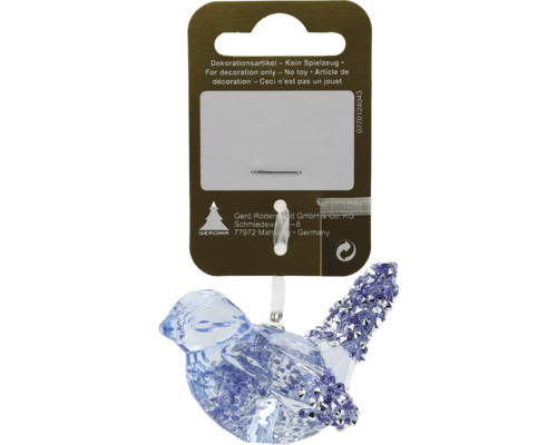 Decorațiune pasăre cu agățătoare acril 10 cm albastru Figurină decorativă pasăre din sticlă cu agățătoare