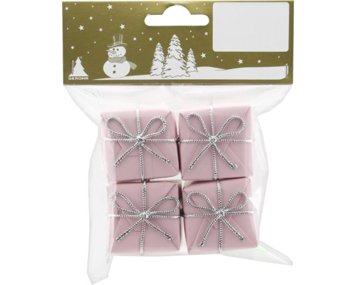 Set 4 cadouri decorative roz Pachet cu patru cutii cadou roz cu fundă argintie