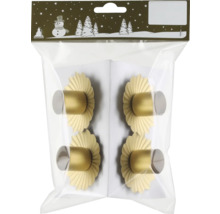 Patru butoni de mobilă de culoare aurie într-un ambalaj transparent