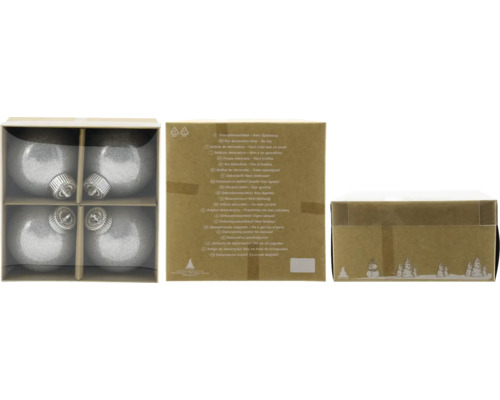 Set globuri Crăciun plastic Ø 8 cm argintiu 4 buc. Patru globuri argintii de Crăciun într-un ambalaj