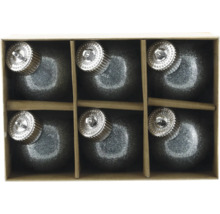 Șase globuri de Crăciun din sticlă într-o cutie de carton