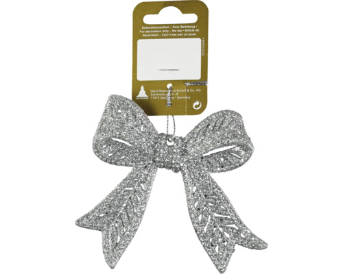 Decorațiune fundă cu agățătoare plastic 11,5 cm argintiu cu sclipici Fundașă sclipitoare pentru decorare