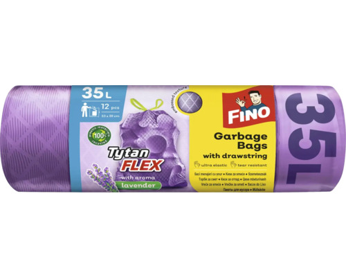 Saci de gunoi Fino Tytan Flex cu parfum de lavandă și volum de 35 litri, 12 bucăți