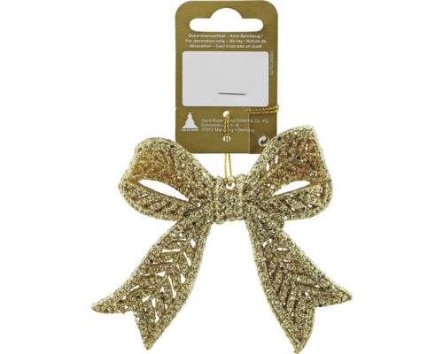 Decorațiune fundă cu agățătoare plastic 11,5x9,8 cm auriu cu sclipici Fundașă sclipitoare ca ornament pentru bradul de Crăciun