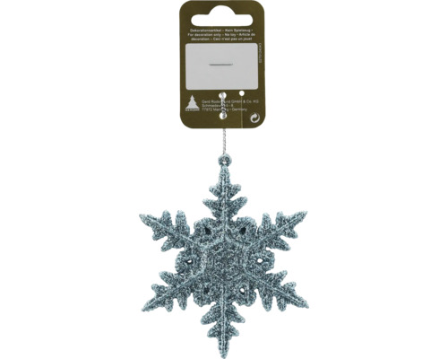 Decorațiune stea cu agățătoare plastic 9,5 cm turcoaz cu sclipici Pandantiv fulg de nea sclipitor pentru decorare