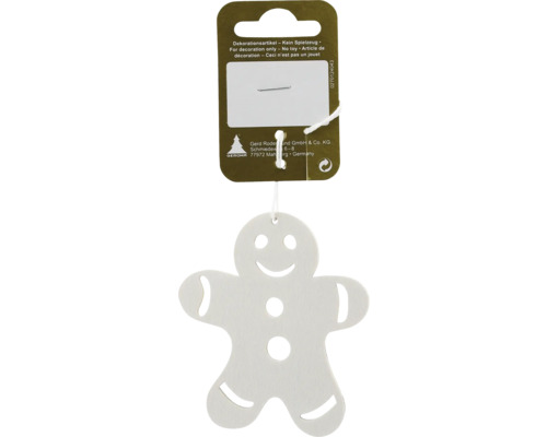 Decorațiune om turtă dulce cu agățătoare lemn 7x8 cm alb Omuleț de turtă dulce din lemn ca articol decorativ