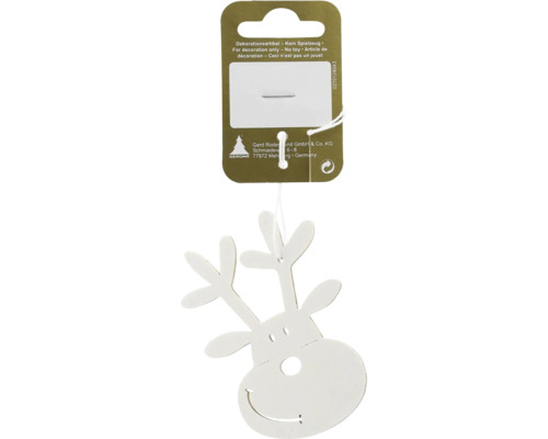 Decorațiune ren cu agățătoare lemn 6x8 cm alb Pandantiv decorativ ren pentru agățat