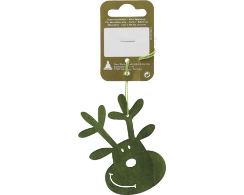 Decorațiune ren lemn 6,5x8 cm verde Pandantiv decorativ ren din lemn
