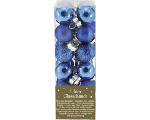 Set globuri Crăciun sticlă Ø 2 cm albastru 24 buc. Pachet de globuri albastre din sticlă pentru bradul de Crăciun