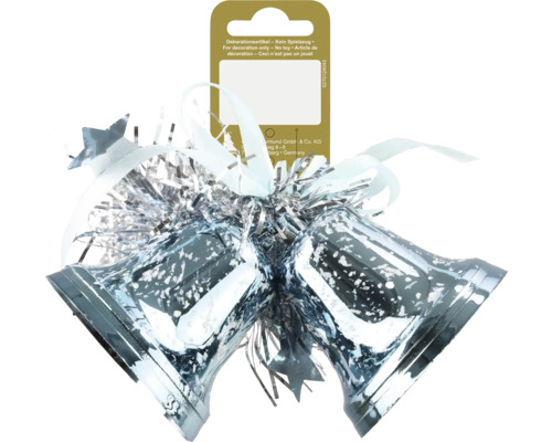 Decorațiune clopot dublu cu agățătoare plastic 8 cm albastru Clopoței decorativi argintii pentru interior