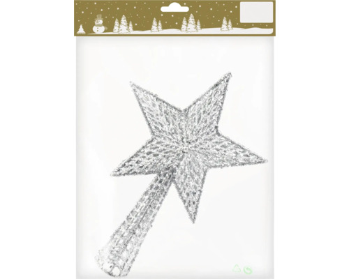 Vârf brad stea plastic 27 cm argintiu Vârf de brad de Crăciun în formă de stea