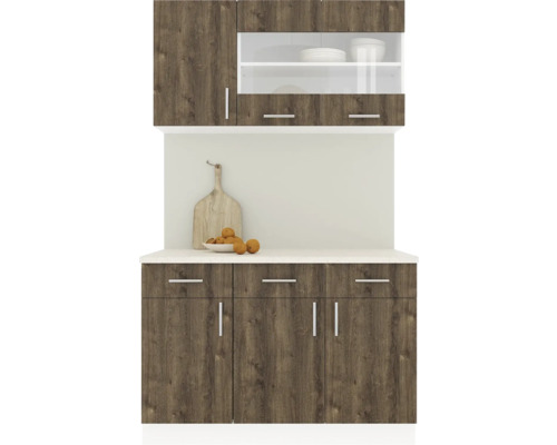 Mobilă de bucătărie Karo V3, L 120 cm, alb/stejar bronz